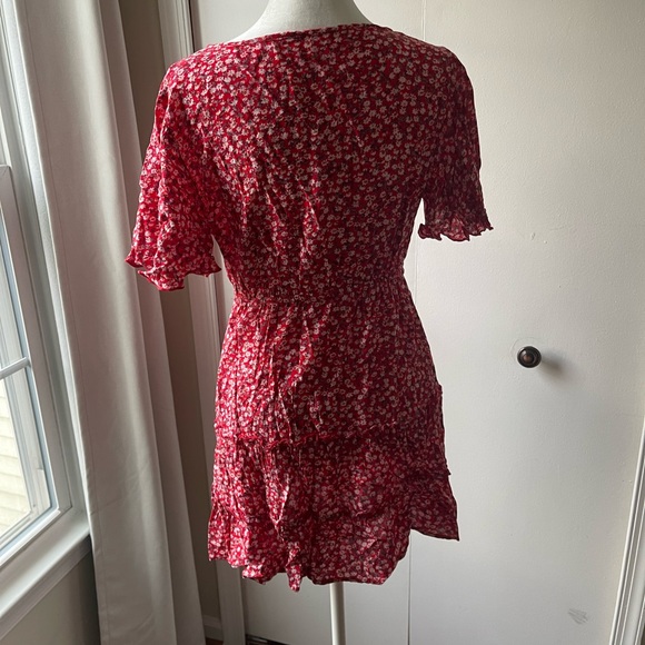 Red Floral Mini Dress.  Size Medium. - Picture 3 of 5